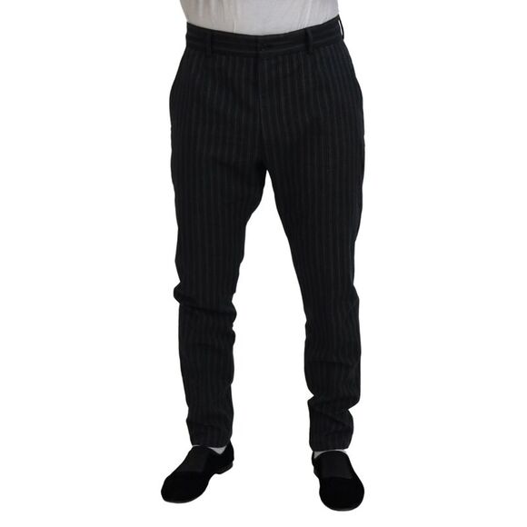 Dolce & Gabbana Dark Gray Stripes Chino Dress Men's Pants